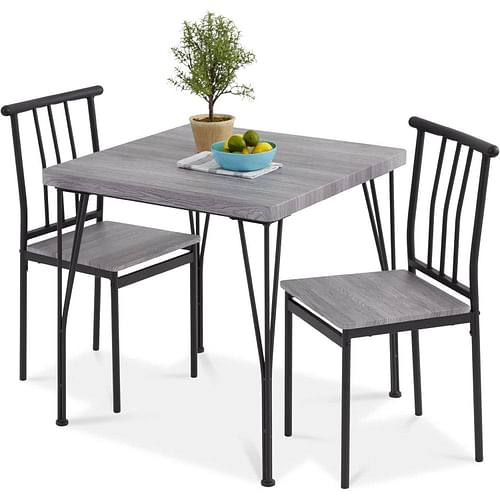 Modern 3-Piece Metal Frame Dining Set with Grey Wood Top Table and 2 Chairs - Free Shipping