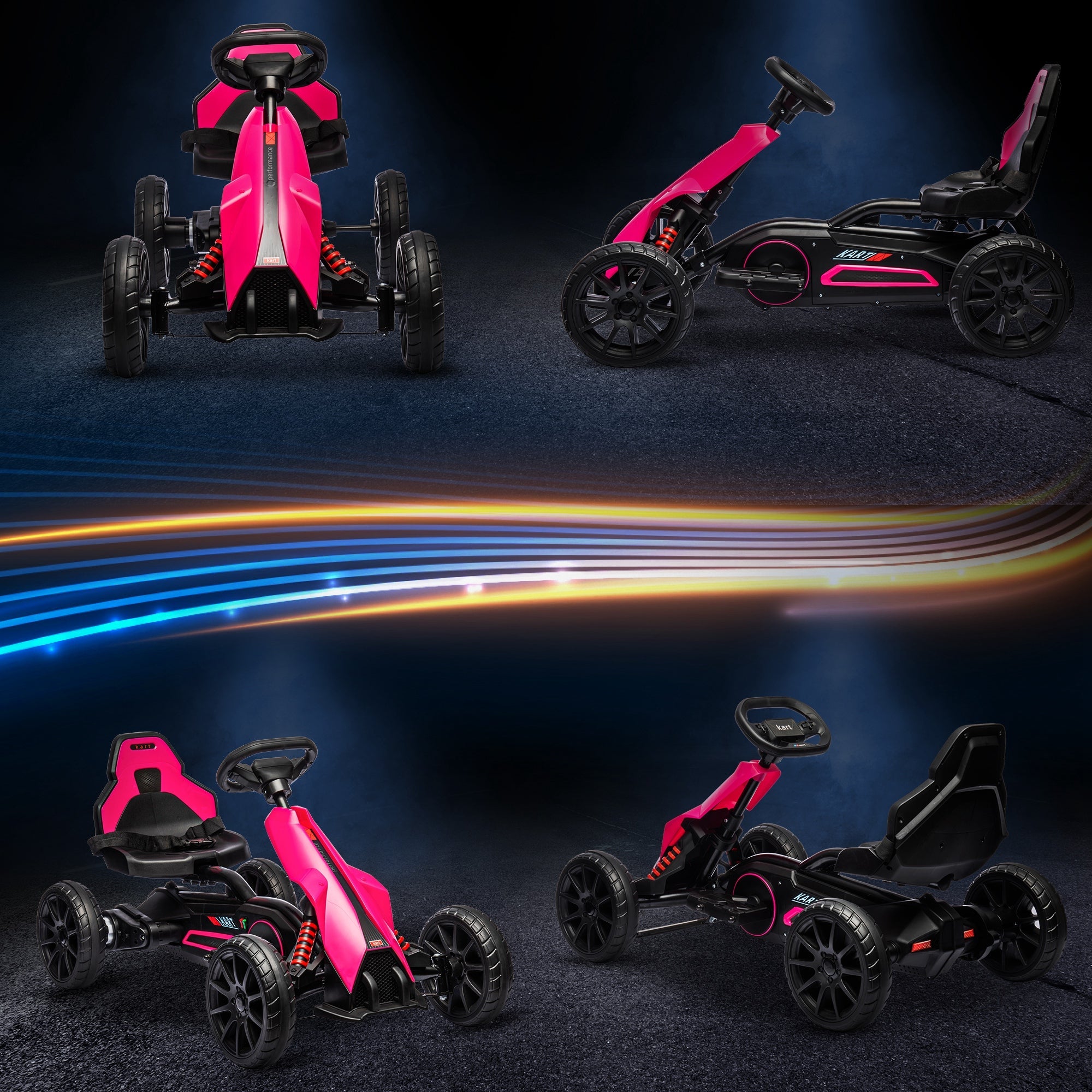 Aosom 12V Kids Electric Go Kart Racer Outdoor Car Forward Backward Adjustable Speed Pink for Ages 3-8