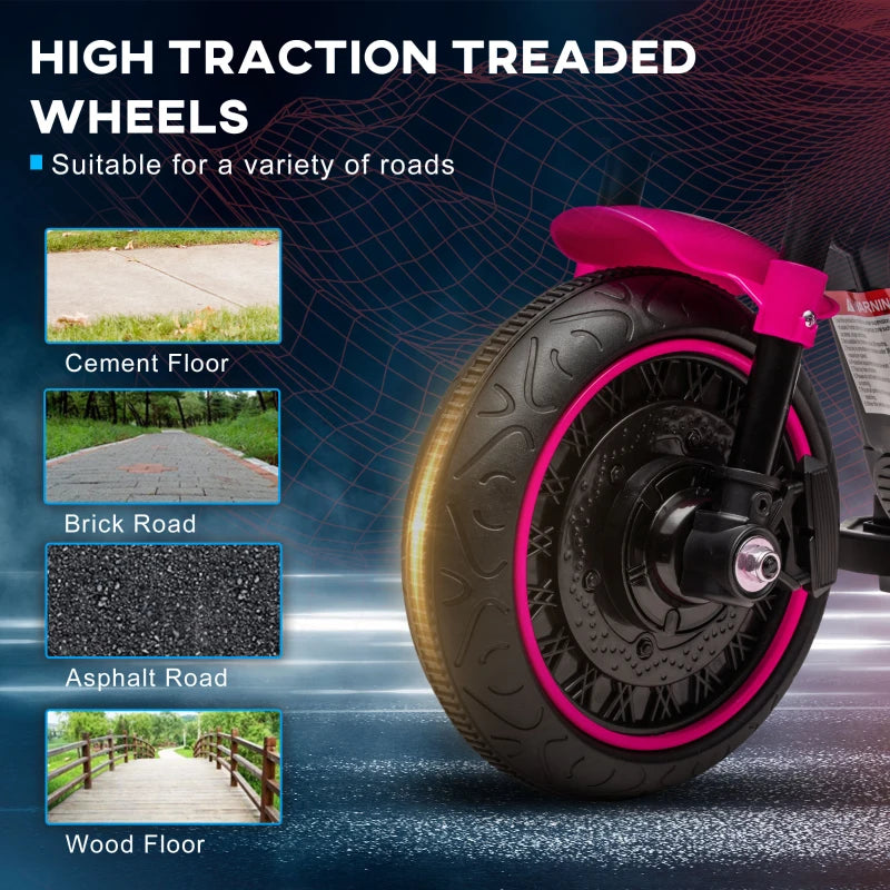 Aosom 6V Kids Motorcycle with Training Wheels, Foot Pedal, Headlight, Music, Forward/Reverse, Single-Button Start, Pink