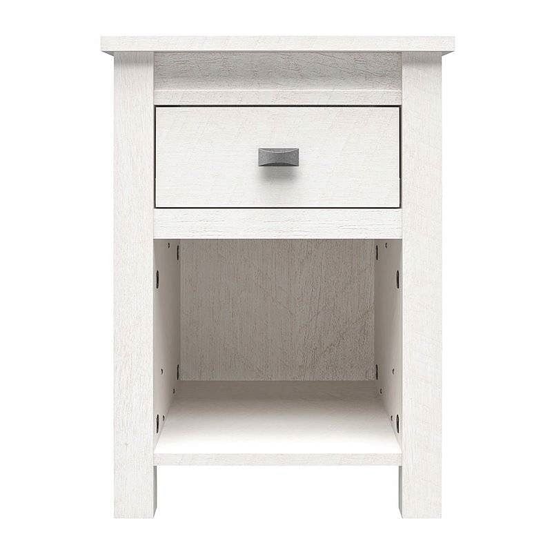 Farmhouse 1-Drawer Bedroom Nightstand with Open Shelf in Rustic Off-White Oak - Free Shipping