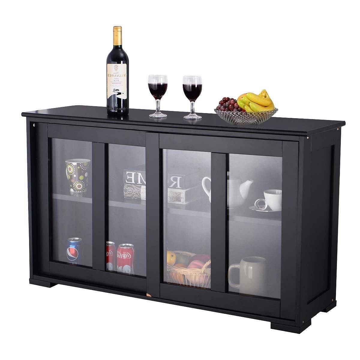Black Sideboard Buffet Dining Storage Cabinet with 2 Glass Sliding Doors - Free Shipping