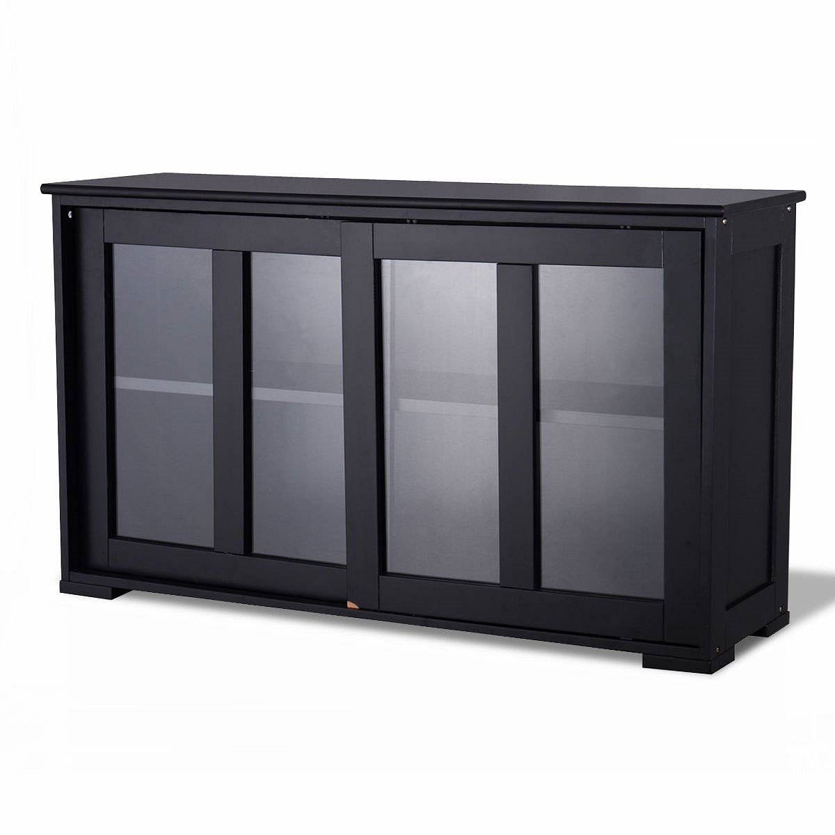 Black Sideboard Buffet Dining Storage Cabinet with 2 Glass Sliding Doors - Free Shipping