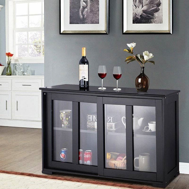 Black Sideboard Buffet Dining Storage Cabinet with 2 Glass Sliding Doors - Free Shipping