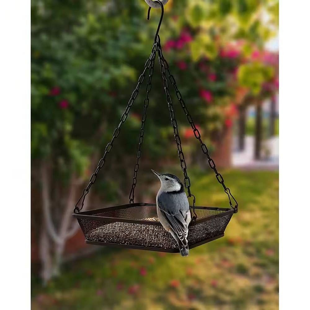 Heavy Duty Black Iron Mesh Bird Feeder Seed Tray with Easy to Hang Chain - Free Shipping