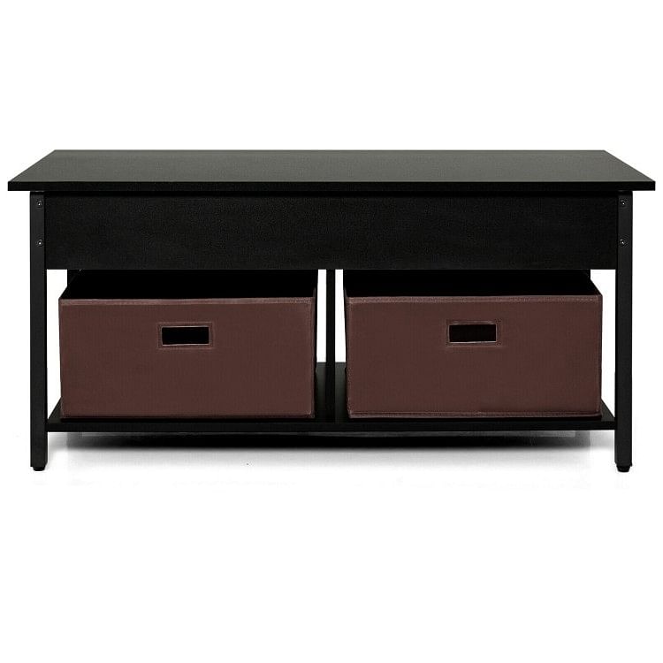 FarmHouse Black Lift-Top Multi Purpose Coffee Table with 2 Storage Drawers Bins - Free Shipping