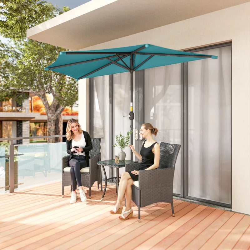 9.8ft Half Umbrella Semi Round Patio Parasol with Crank Handle, Top Vent for Garden, Balcony- NO BASE INCLUDED, Light Blue