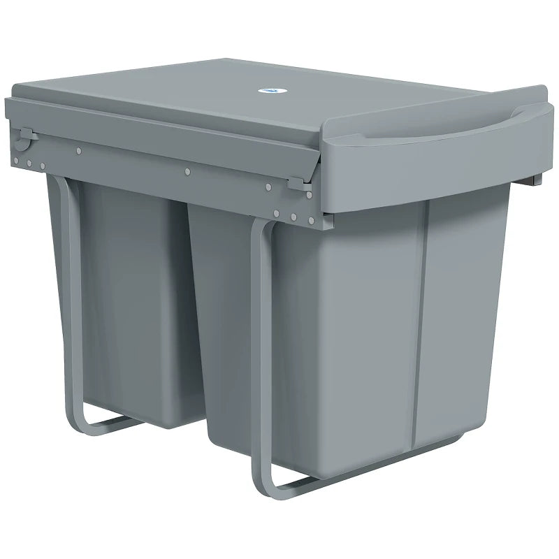 Pull Out Trash Can Under Cabinet, 10.6 Gallon (40L) Slide Out Garbage Can with 2 Removable Compartments, Grey