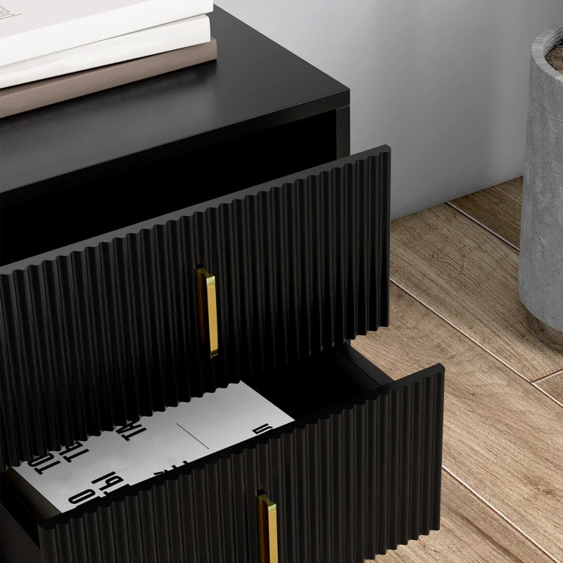 Bedside Table, Modern Nightstand with 2 Drawers, Side End Table with Metal Legs for Living Room, Bedroom, Black