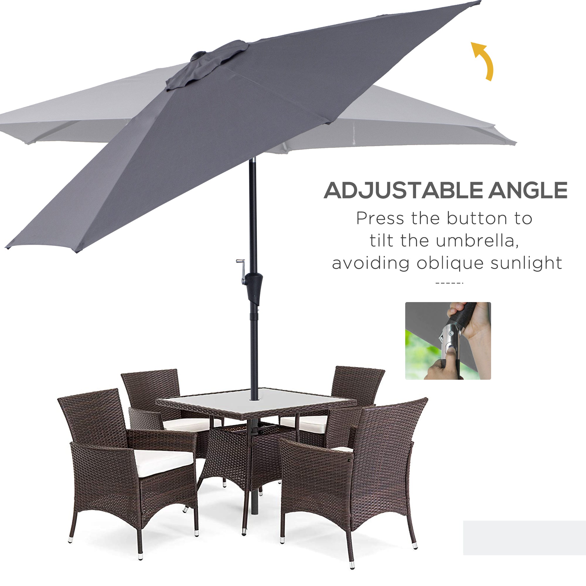 Outsunny 9' Round Patio Umbrella Aluminum Outdoor Market Umbrella with Crank Tilt Sunshade UV Protection Grey