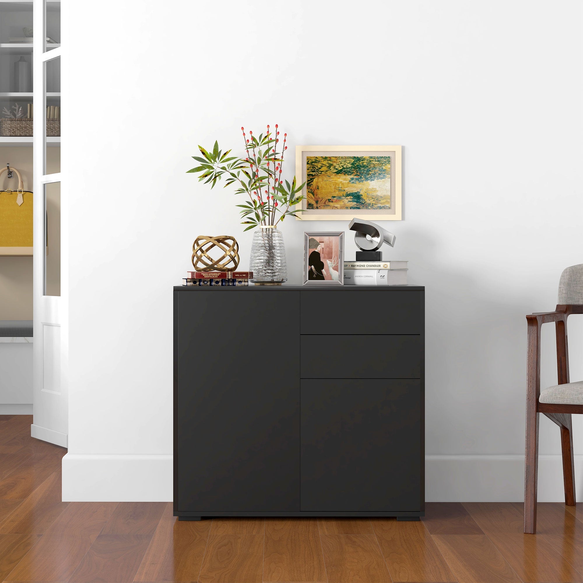 HOMCOM Stylish Buffet Sideboard High Gloss Kitchen Storage Cabinet Cupboard with Push Open Design 2 Drawer 2 Doors Shelf