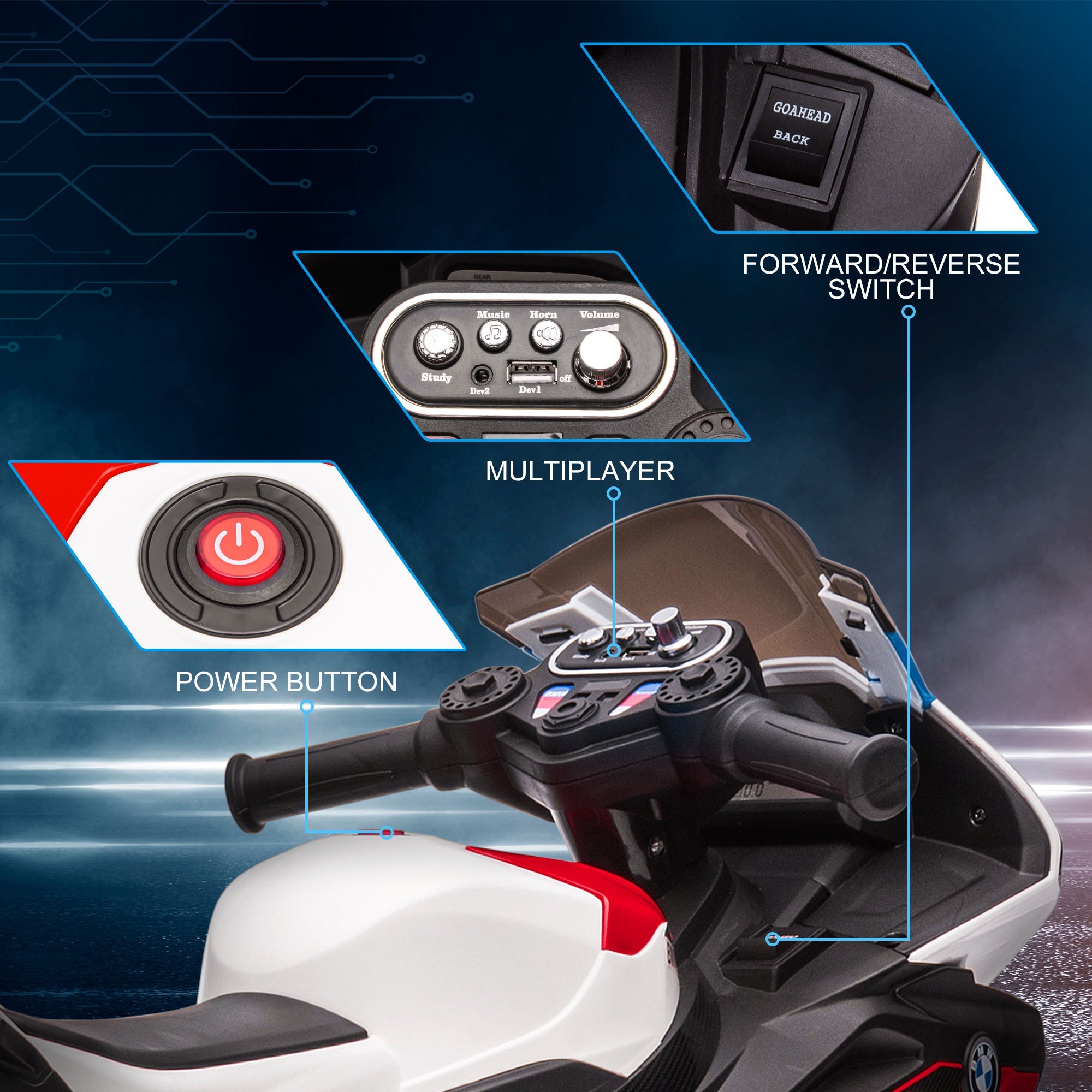 Aosom Kids Electric Motorcycle with Pedal 6V Battery Powered Ride-On Toy with Music Horn Headlights for 1.5-5 Years Red