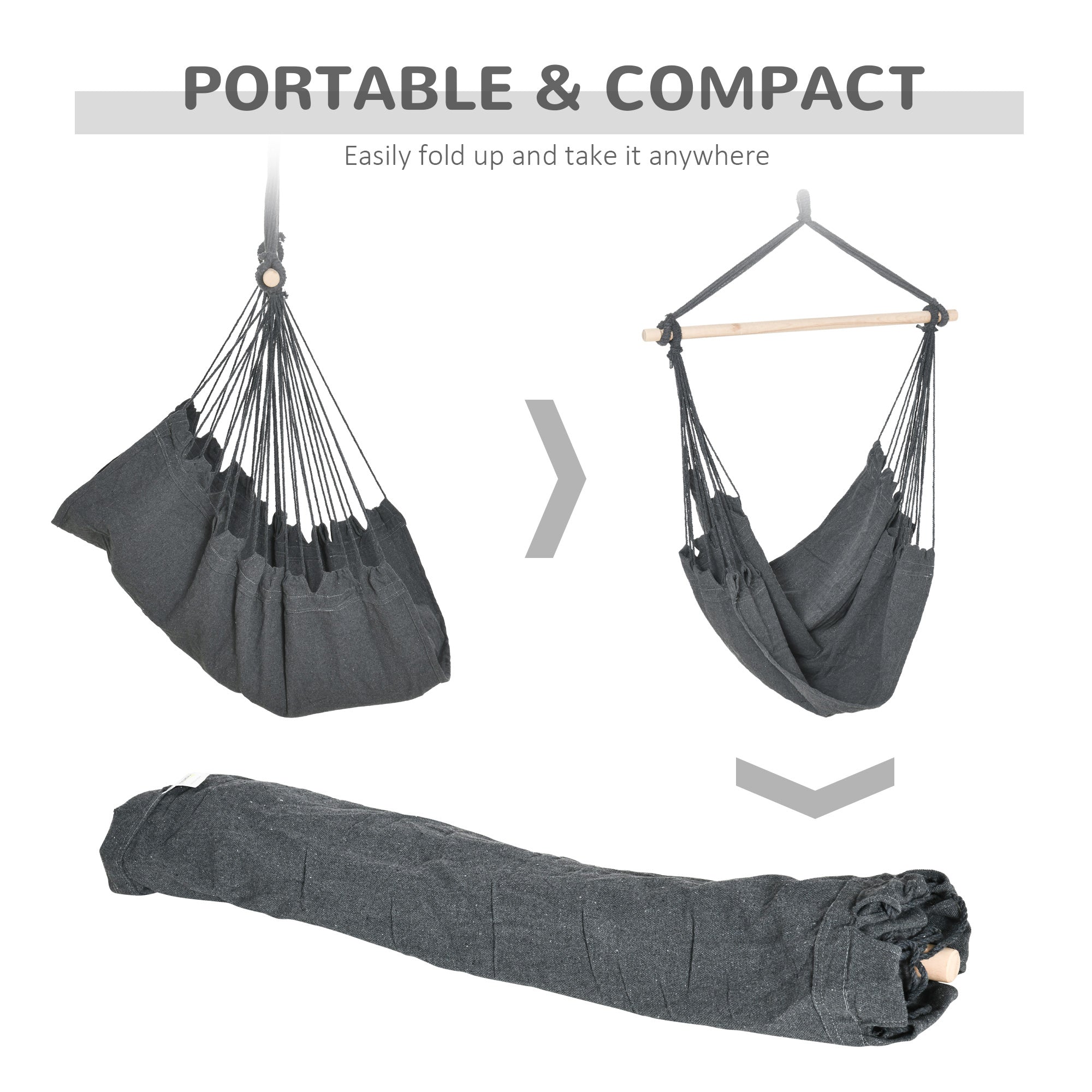 Outsunny Hammock Chair Hanging Rope Swing w/ Two Soft Seat Cushions for Bedroom Indoor Outdoor Dark Grey
