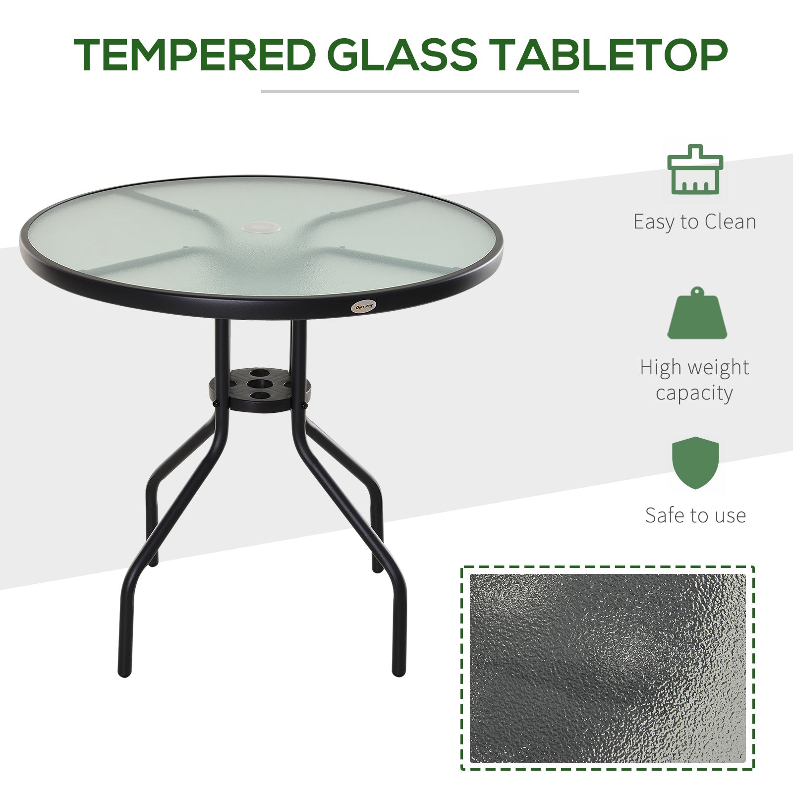 Outsunny Round Bistro Table Outdoor Dining Coffee Tempered Glass Top Patio Garden Furniture 31.5'' Diameter