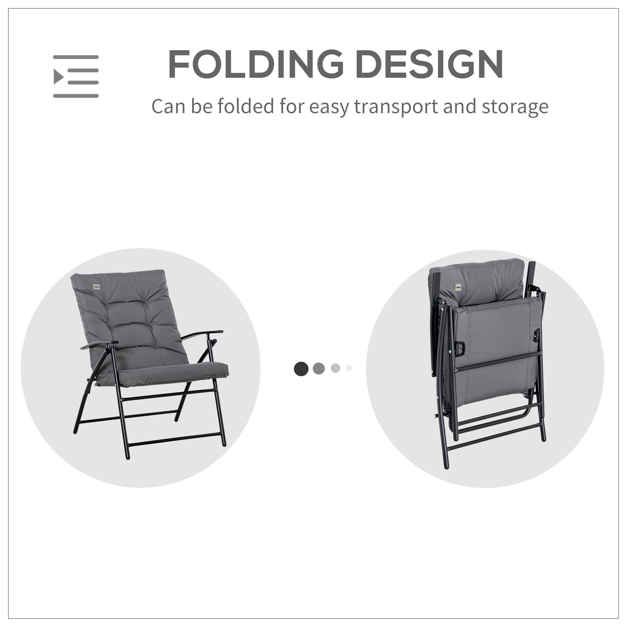 Outsunny Foldable Lounge Chair, Fabric Upholstered Recliner, Outdoor Lounger with Armrest, Metal Frame Camping Beach Chair, Grey