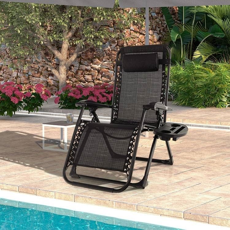 Black Zero Gravity Adjustable Lounge Chair Removable Cushion Cup Holder Tray - Free Shipping