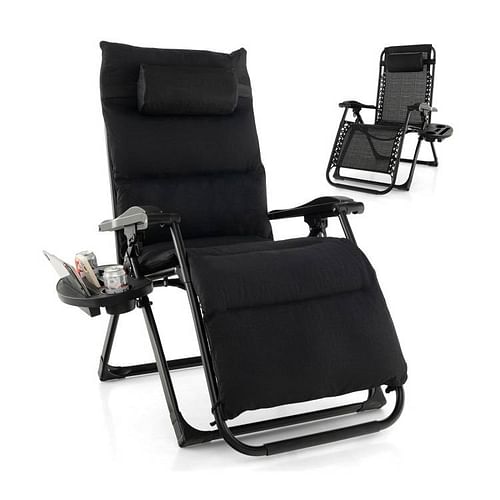 Black Zero Gravity Adjustable Lounge Chair Removable Cushion Cup Holder Tray - Free Shipping