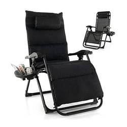 Black Zero Gravity Adjustable Lounge Chair Removable Cushion Cup Holder Tray - Free Shipping
