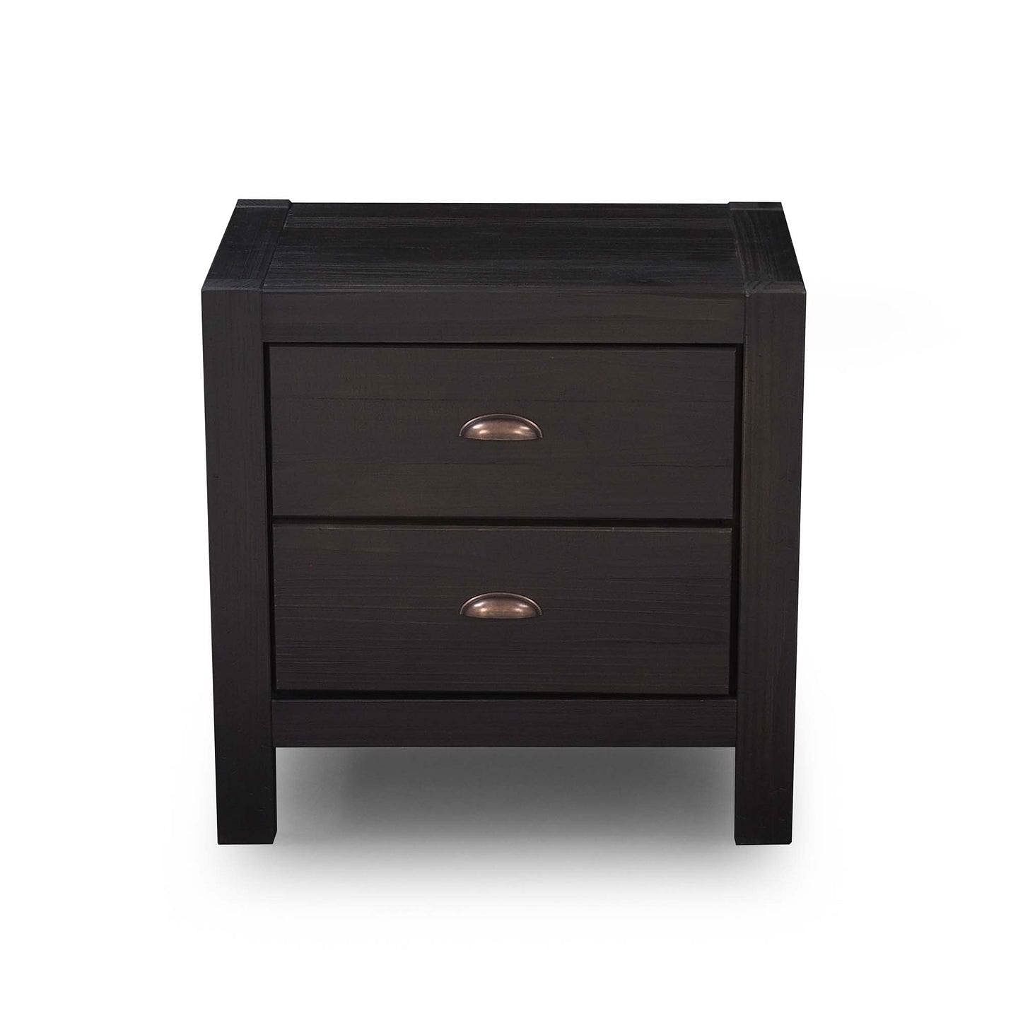 Farmhouse Style Solid Pine Wood 2-Drawer Nightstand Bedside Table in Black - Free Shipping