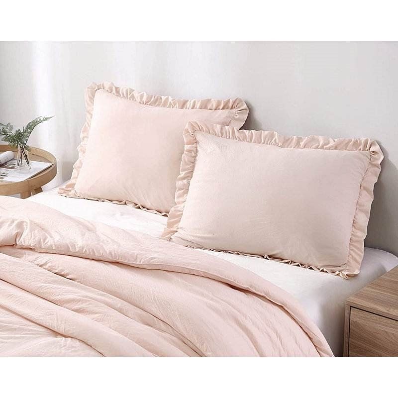 Full Size Pink Stone Washed Ruffled Edge Microfiber Comforter Set - Free Shipping