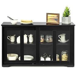 Black Wood Buffet Kitchen Dining Sideboard Storage Cabinet w/ Glass Sliding Door - Free Shipping