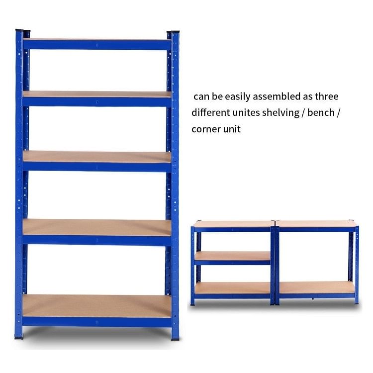 Blue Heavy Duty Metal Wood 5 Tier Adjustable Shelving Unit Garage Storage Rack - Free Shipping