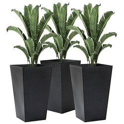 Set of 3 - Black Faux Rattan Plastic Tall Large Flower Pots - Free Shipping