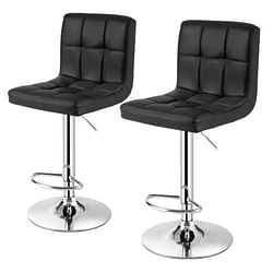 Set of 2 Modern Adjustable Height Bar Stools with Black PU Leather Swivel Seat - Free Shipping