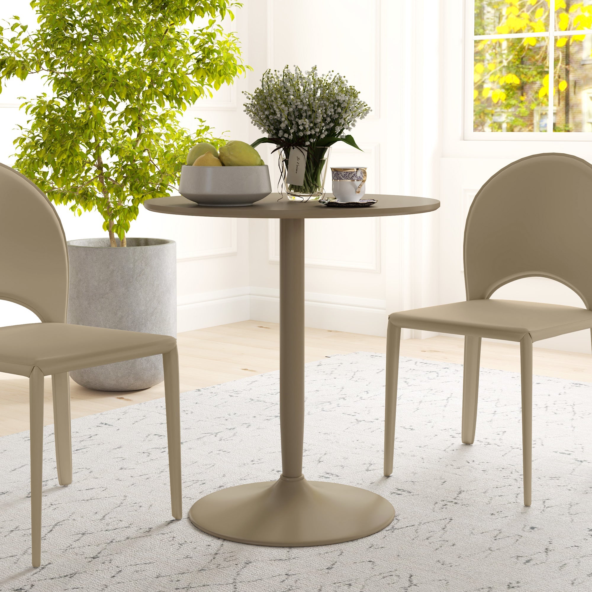 HOMCOM Modern Round 2 Person Dining Table Steel Base for Living Room Light Brown