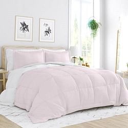 King/Cal King 3-Piece Microfiber Reversible Comforter Set Blush Pink and White - Free Shipping