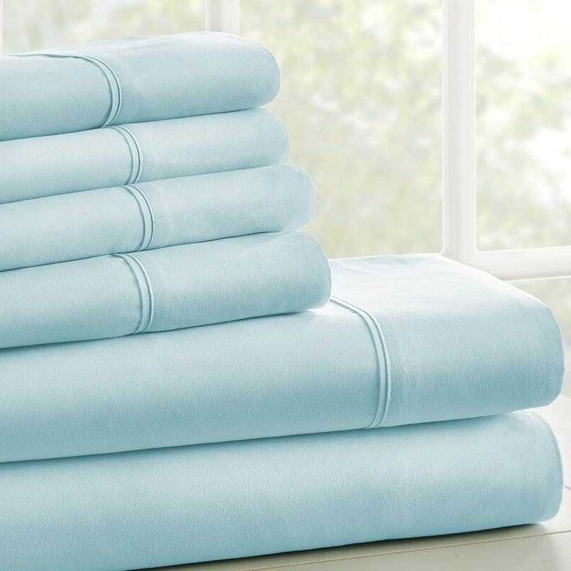Queen Size Aqua 6 Piece Wrinkle Resistant Microfiber Polyester Sheet Set - Free Shipping