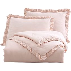Queen Oversized Pink Ruffled Edge Microfiber Comforter Set - Free Shipping