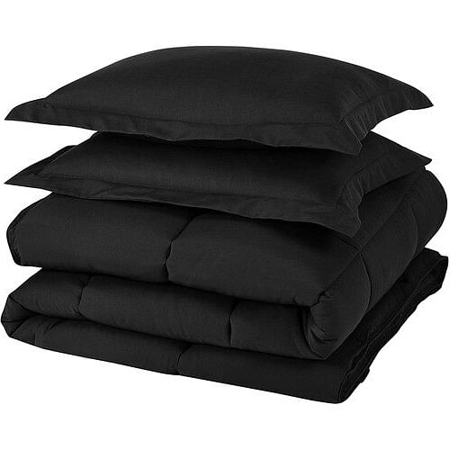Queen Size Reversible Microfiber Down Alternative Comforter Set in Black - Free Shipping