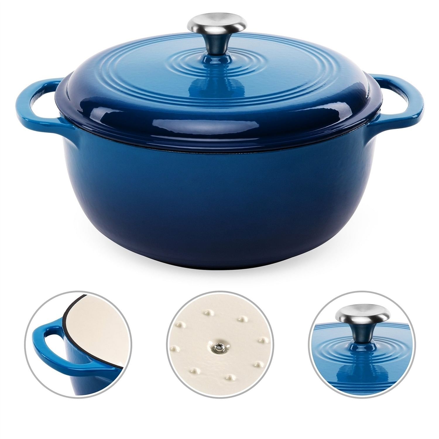 6 Quart Large Blue Enamel Cast-Iron Dutch Oven Kitchen Cookware - Free Shipping