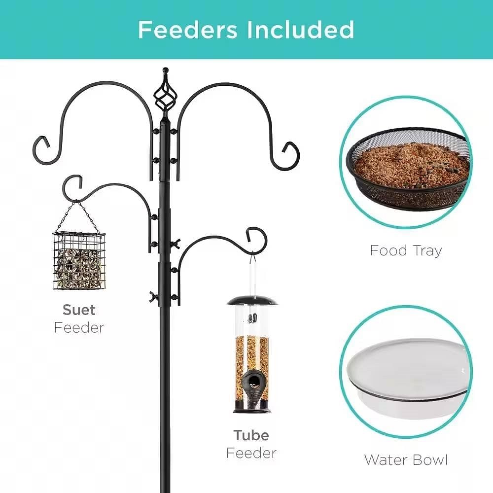 Complete Bird Feeder Set with Black Metal Stand and Bird Feeders - Free Shipping