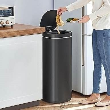 Black Motion Sensor Stainless Steel 13 gallon Trash Can with Ozone Button - Free Shipping