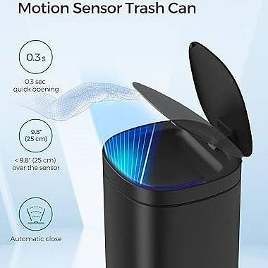 Black Motion Sensor Stainless Steel 13 gallon Trash Can with Ozone Button - Free Shipping