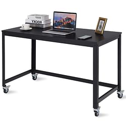 Mobile Steel Frame Laptop Computer Desk with Black Wood Top and Locking Casters - Free Shipping