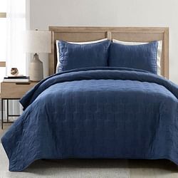 Full/Queen size Lightweight Blue Textured Cotton 3 Piece Quilt Set - Free Shipping