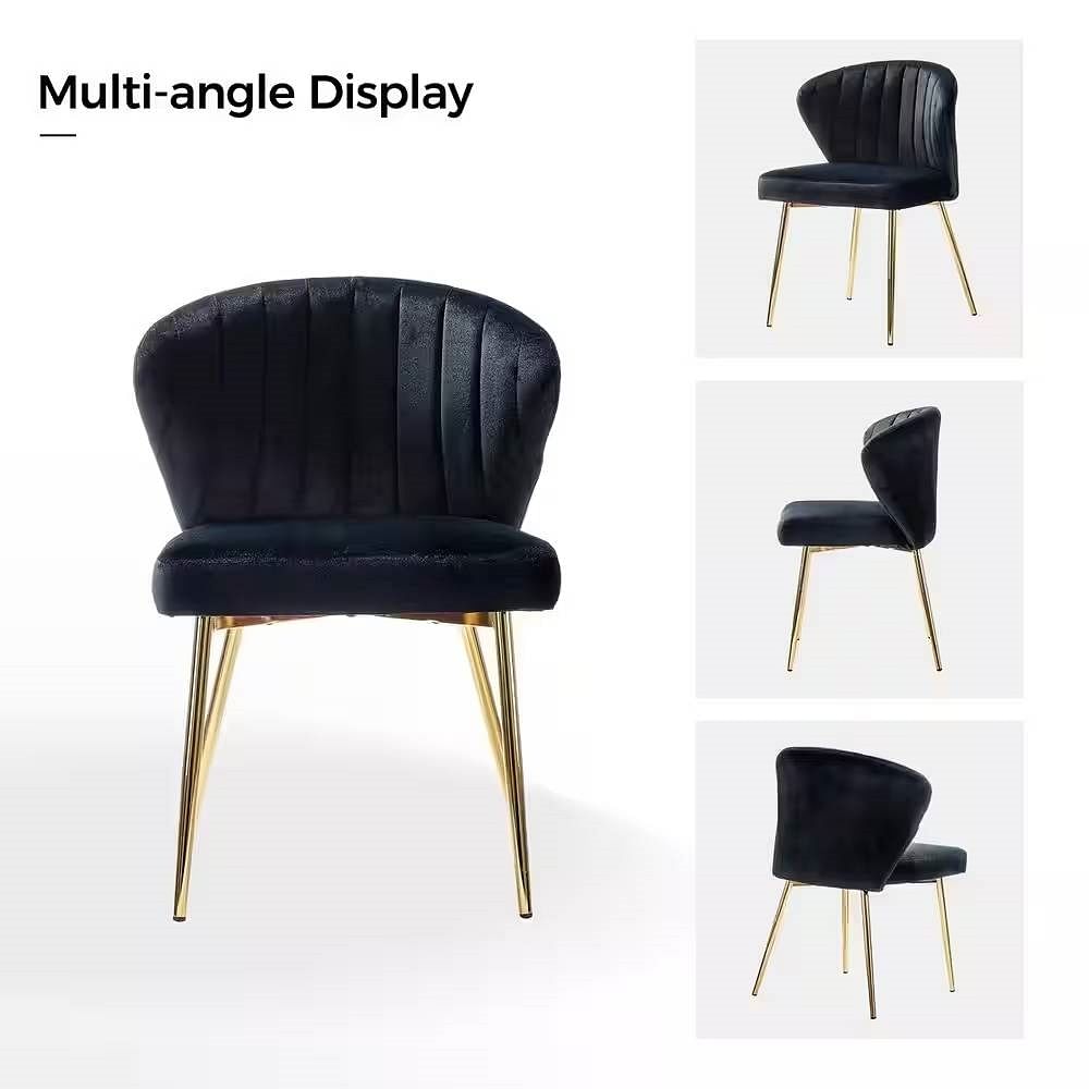 Black Velvet Upholstered Wingback Accent Side Chair w/ Gold Metal Legs - Free Shipping