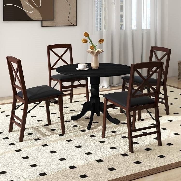 Black Solid Wood 40-inch Round Kitchen Dining Table - Rustic Farmhouse - Free Shipping