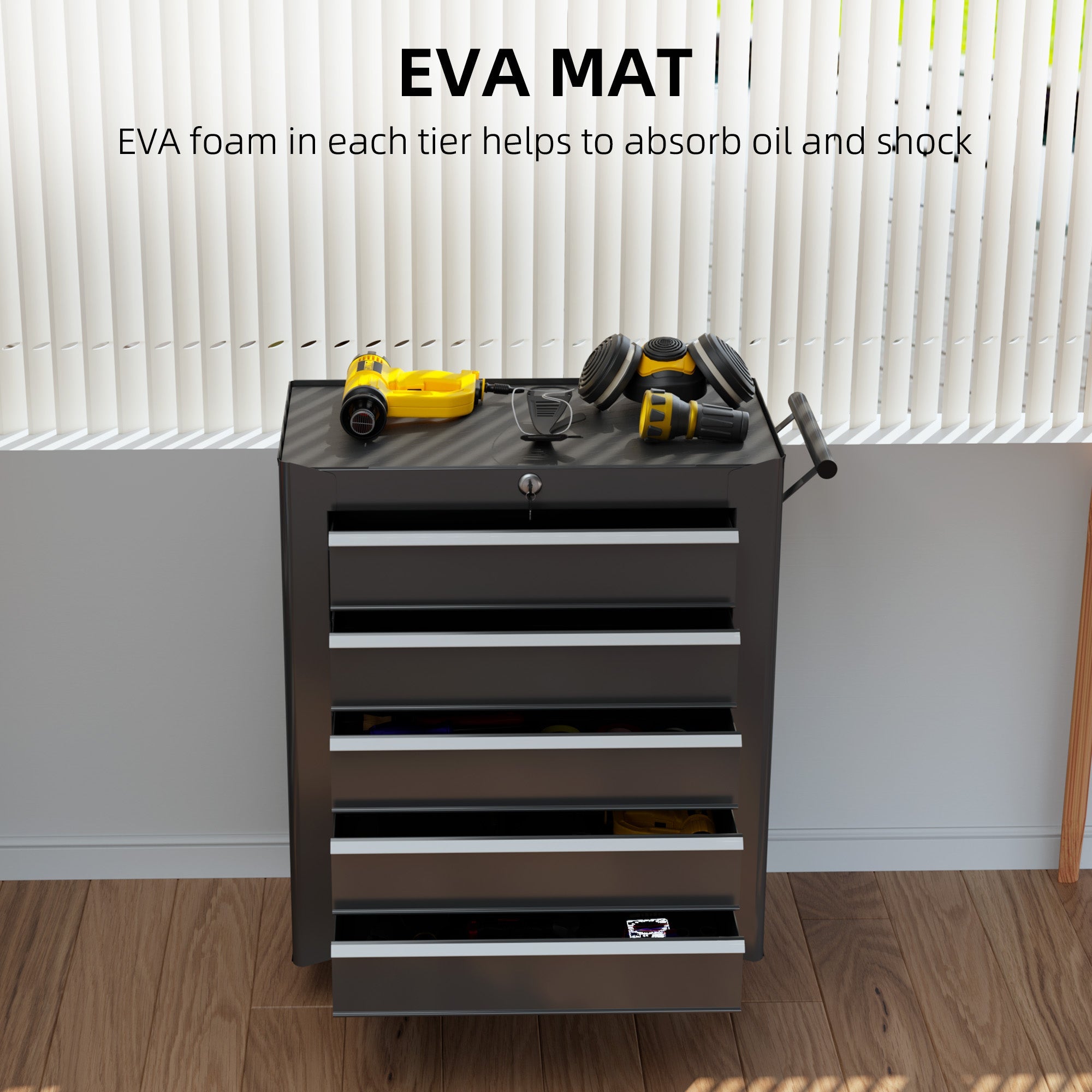 HOMCOM 5 Drawer Steel Rolling Tool Cabinet Wheeled Storage Cart Box, Black, 31"