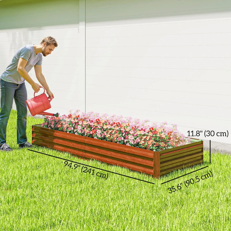 95" x 36" x 12" Galvanized Raised Garden Bed, Metal Elevated Planter Box for Growing Flowers, Herbs, Succulents, Brown