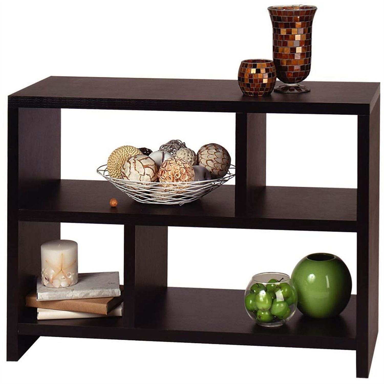 Modern 2-Shelf Bookcase Console Table in Espresso Wood Finish - Free Shipping