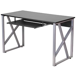 Contemporary Black Laminate Office Computer Desk with Keyboard Tray - Free Shipping