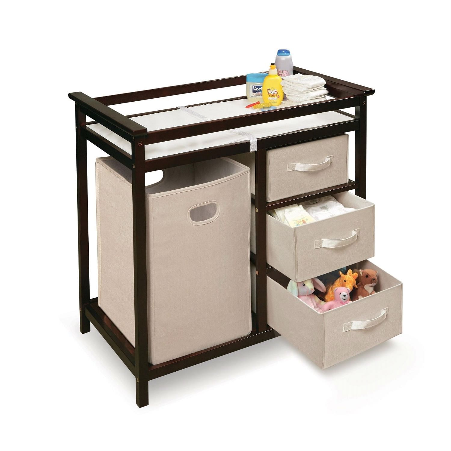 Baby Changing Table with 3 Baskets and Hamper in Espresso - Free Shipping