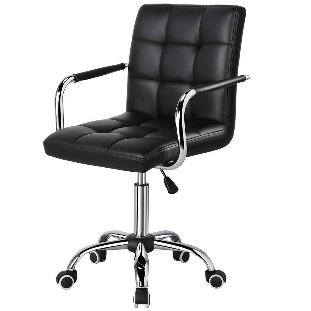 Modern Mid-Back Black Faux Leather Office Chair with Removable Arms - Free Shipping