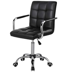 Modern Mid-Back Black Faux Leather Office Chair with Removable Arms - Free Shipping