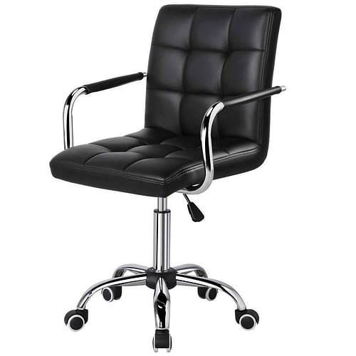 Modern Mid-Back Black Faux Leather Office Chair with Removable Arms - Free Shipping