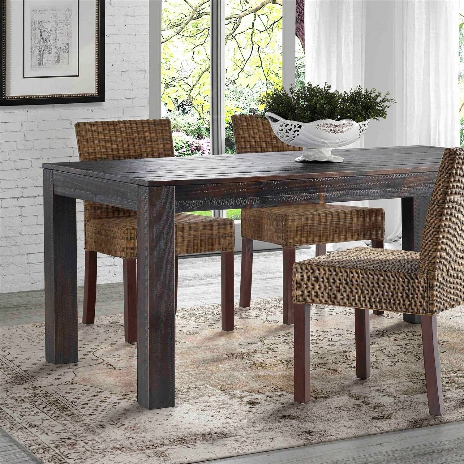 Modern Farmhouse 63-inch Solid Wood Dining Table in Rustic Dark Brown Finish - Free Shipping