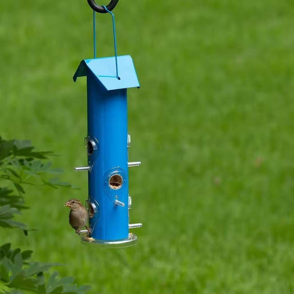 Outdoor Patio Garden 6-Perch Metal Tube Bird Feeder in Blue - Free Shipping